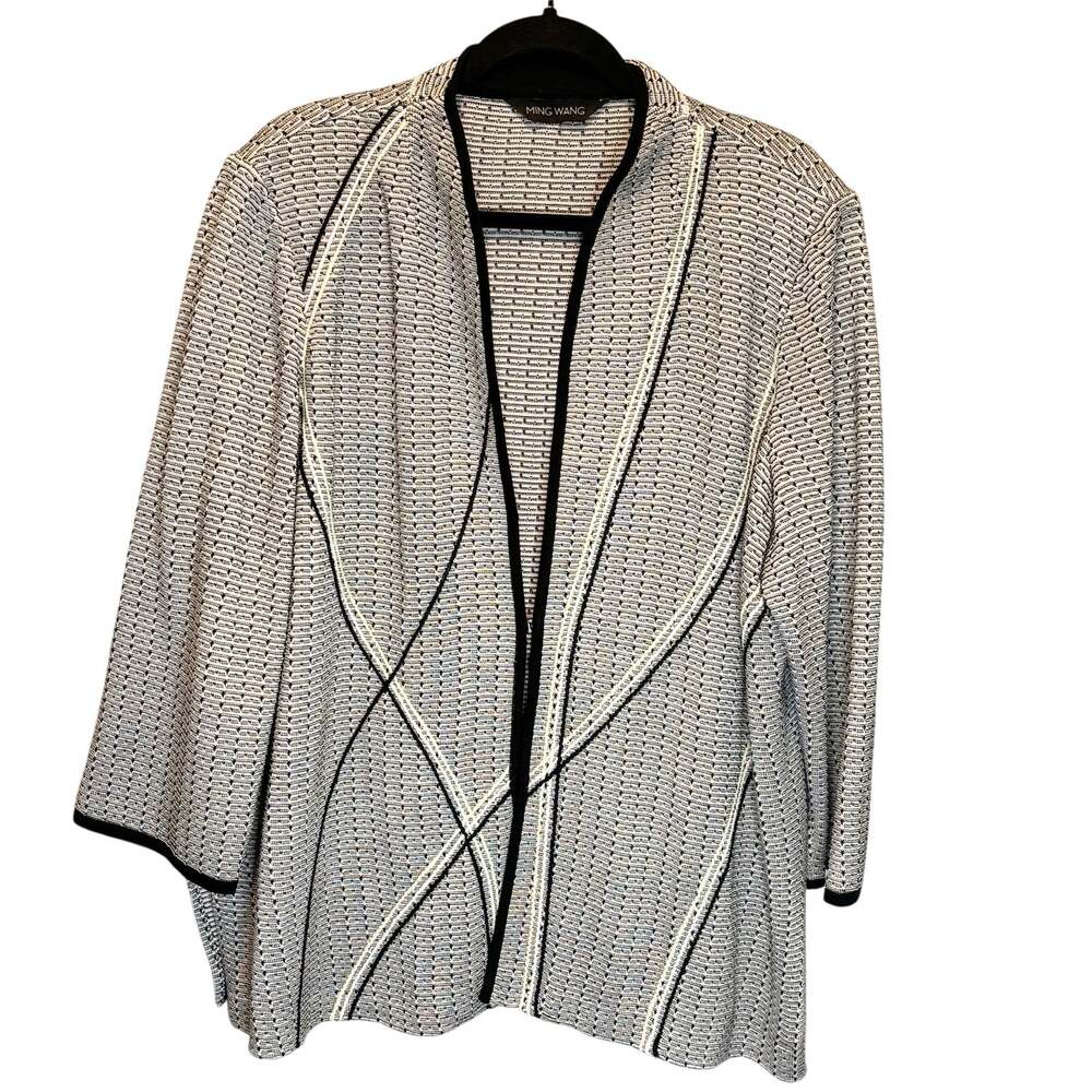 Ming Wang Black & White Printed Long Length Blazer Jacket - size 1X